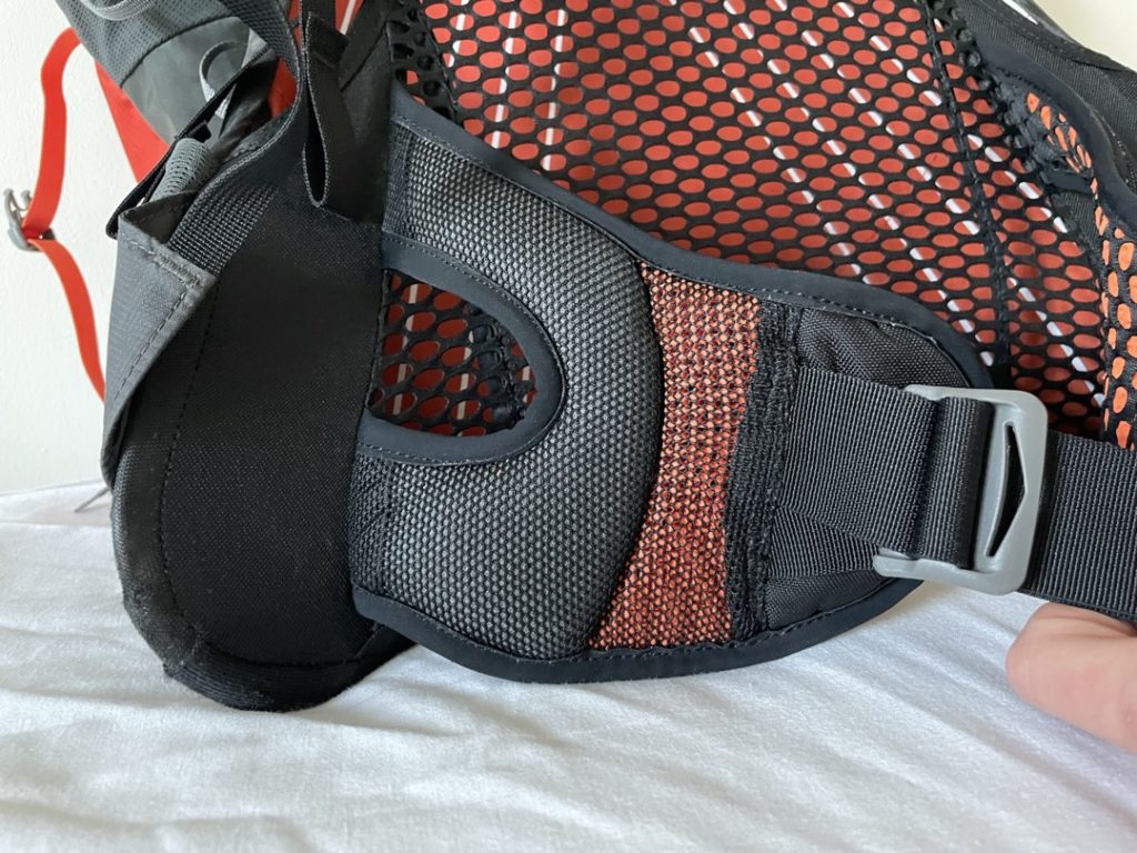 Osprey Exos 58 Blaze (black & orange) hip belt, without storage pocket